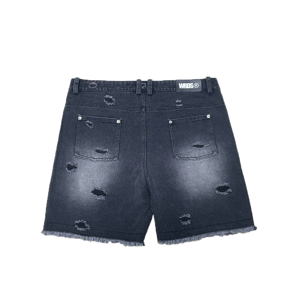 DISTRESSED DENIM SHORTS (BLACK)
