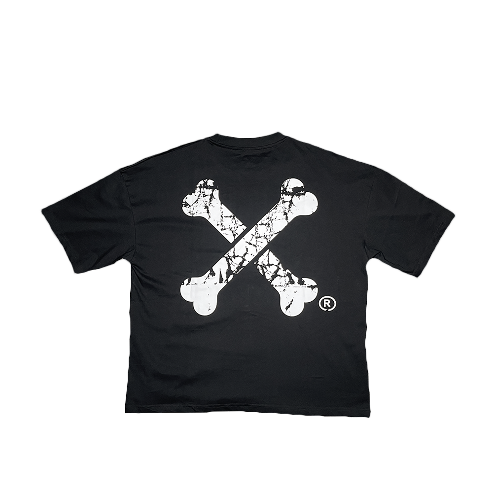 DISTRESSED LOGO CROSSBONE TEE (BLACK)