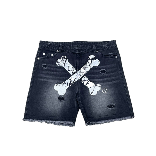 DISTRESSED DENIM SHORTS (BLACK)
